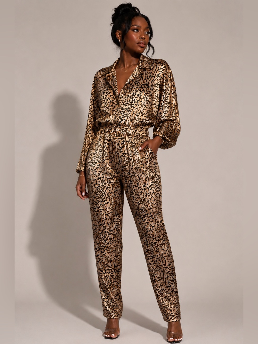#165 Frances Henaghan Leopard Print Jumpsuit Size 12